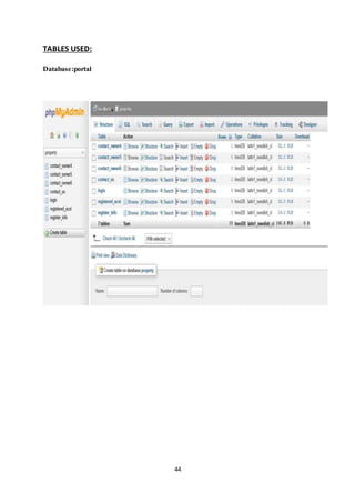 44
TABLES USED:
Database:portal
 