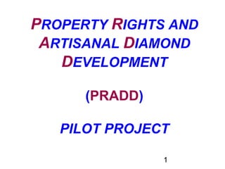 PROPERTY RIGHTS AND
ARTISANAL DIAMOND
DEVELOPMENT
(PRADD)
PILOT PROJECT
1
 