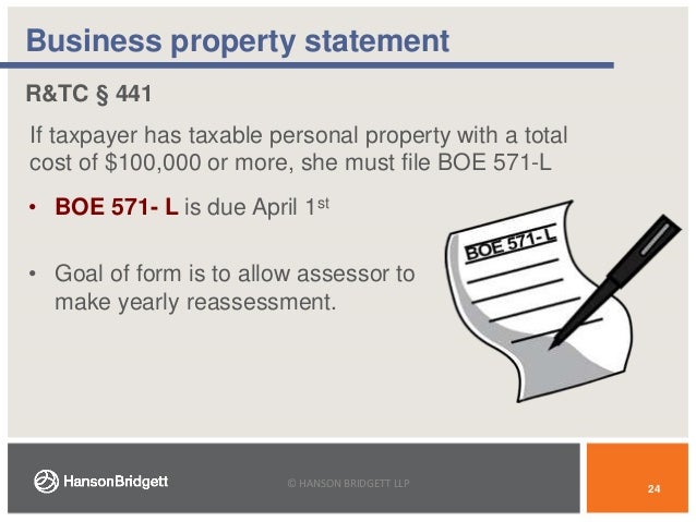 current california property tax issues form 571 l