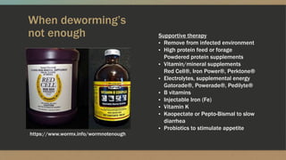 When deworming’s
not enough Supportive therapy
▪ Remove from infected environment
▪ High protein feed or forage
Powdered p...