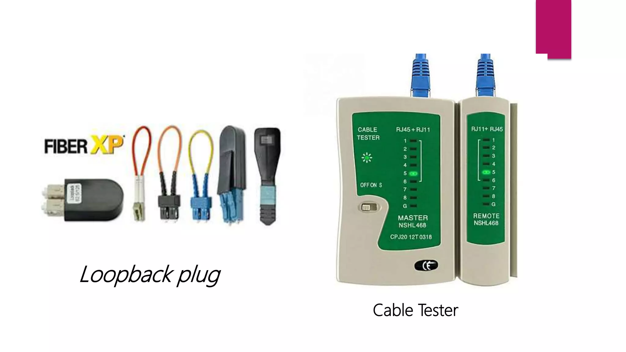Cable Tester
Loopback plug
 