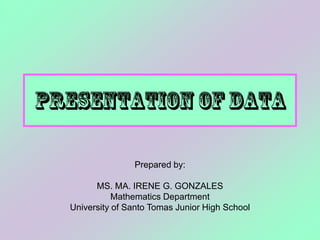 Prepared by:
MS. MA. IRENE G. GONZALES
Mathematics Department
University of Santo Tomas Junior High School
 