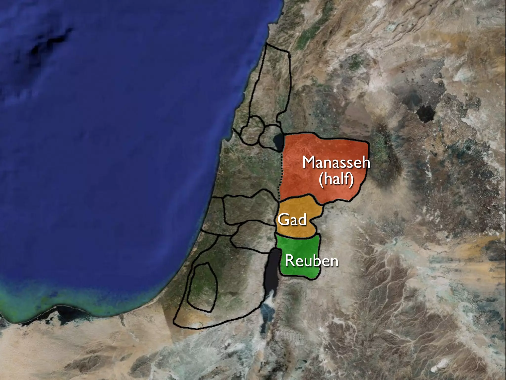 Manasseh
   (half)

Gad

Reuben
 