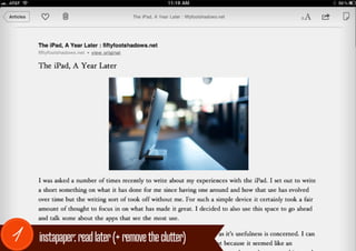 1   instapaper: read later (+ remove the clutter)
 