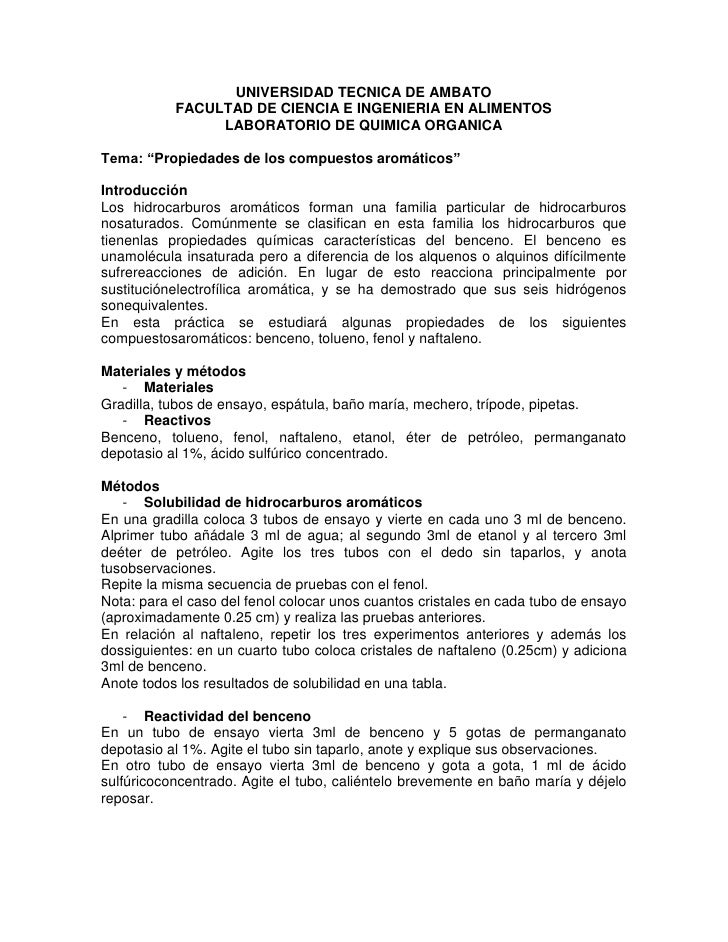 Propiedades de compuestos aromaticos