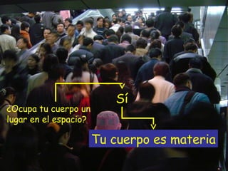 ¿Ocupa tu cuerpo un
lugar en el espacio?
Sí
Tu cuerpo es materia
 