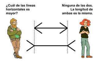 ¿Cuál de las líneas
horizontales es
mayor?
Ninguna de las dos.
La longitud de
ambas es la misma.
 