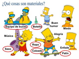 Saxo
Música
Miedo
Equipo de buceo
Patín
Ropa
Calzado
Botella
Buen
humor
Alegría
Enfado
 