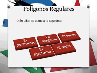 Polígonos Regulares
O En ellas se estudia lo siguiente:
 