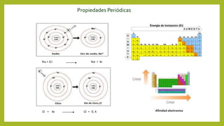 Propiedades Periódicas
Na + E.I Na+
+ 1e-
Cl + 1e- Cl-
+ E. A
 