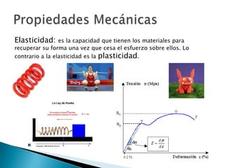 Propiedades FísicasHigroscopicidad: es la capacidad que tienen los materiales para absorber la humedad del medio.Los materiales poco higroscópicos se usan para la fabricación de elementos impermeables.Los materiales higroscópicos como la celulosa y el gel de sílice los usamos como absorbentes de humedad.