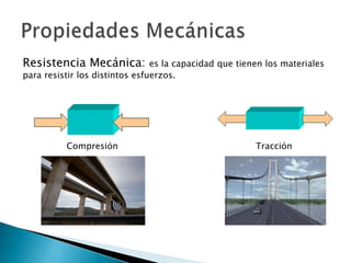Propiedades FísicasTransmisión del calorLa temperatura de un material está relacionada con la velocidad a la que vibran sus partículas.Cuando aplicamos calor a un extremo de un material conductor, los átomos vibran más rápidamente y al chocar con los átomos vecinos se propaga el calor a lo largo del material.
