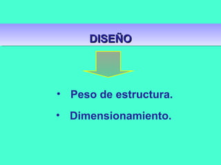 DISEÑODISEÑODISEÑODISEÑO
• Dimensionamiento.
• Peso de estructura.
 