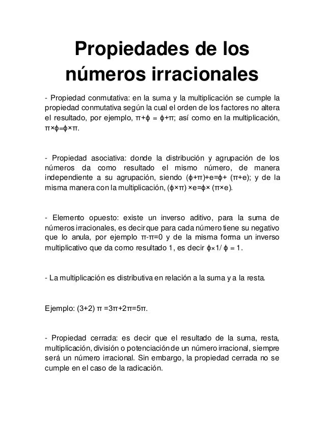 Propiedades de los números irracionales