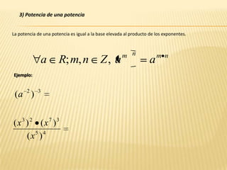 2) Cociente de Potencias de igual baseLa división de dos potencias de igual base da como cociente otra potencia que tiene esa misma base, cuyo exponente es la “diferencia” de sus exponentes. Ejemplo: