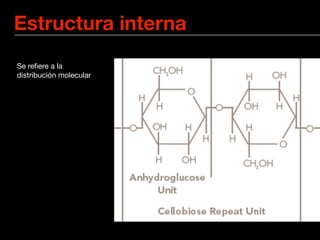 Estructura interna
Se reﬁere a la
distribución molecular
 
