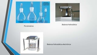 Picnómetros

Balanza hidrostática

Balanza hidrostática electrónica

 