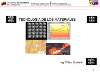 TECNOLOGÍA DE LOS MATERIALES




                    Ing. Willfor Goudeth

                                           1
 