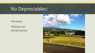 No Depreciables:

•Terreno.
•Activos en
construcción.
 