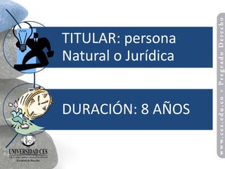 TITULAR: persona
Natural o Jurídica


DURACIÓN: 8 AÑOS
 