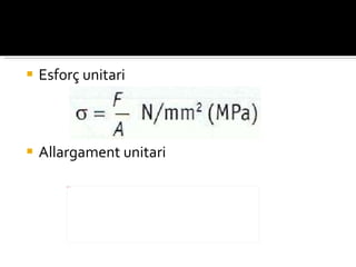 Esforç unitari Allargament unitari 