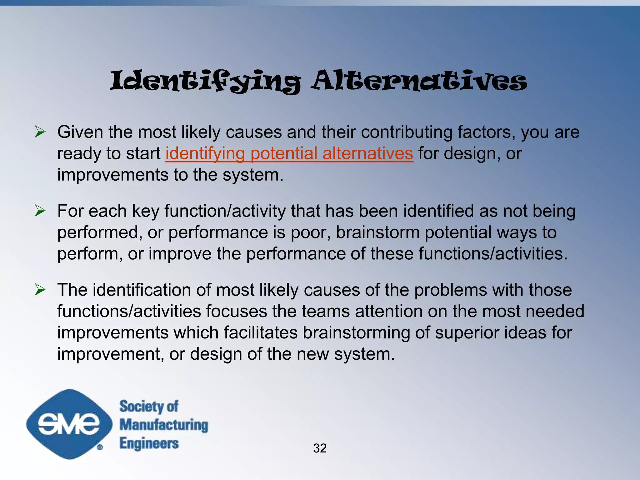 For the most likely causes of the problem(s), brainstorm contributing factors to the causes of these problem(s).29