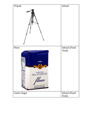 Tripod School
Flour School (Food
Tech)
Caster Sugar School (Food
Tech)
 