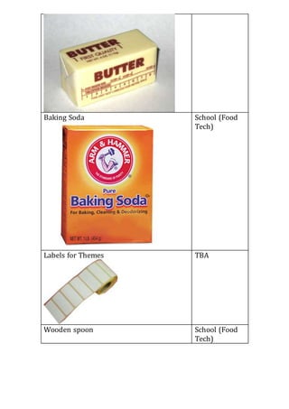Baking Soda School (Food
Tech)
Labels for Themes TBA
Wooden spoon School (Food
Tech)
 