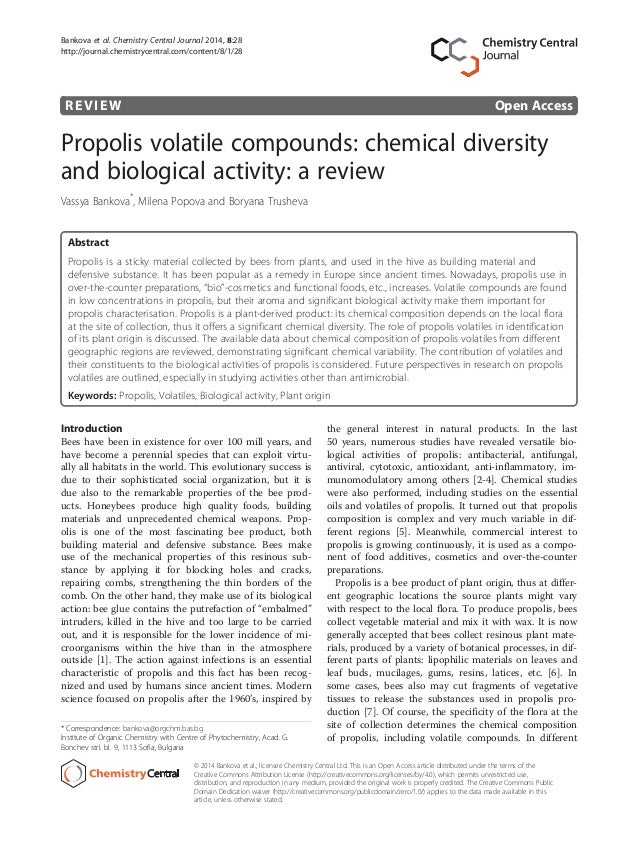 REVIEW Open Access
Propolis volatile compounds: chemical diversity
and biological activity: a review
Vassya Bankova*
, Mil...