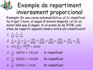 Exemple de repartiment
inversament proporcional
 