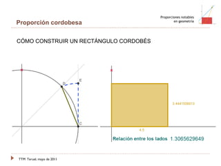 TTM   Teruel, mayo de 2011 Proporciones notables en geometría Proporción cordobesa CÓMO CONSTRUIR UN RECTÁNGULO CORDOBÉS 