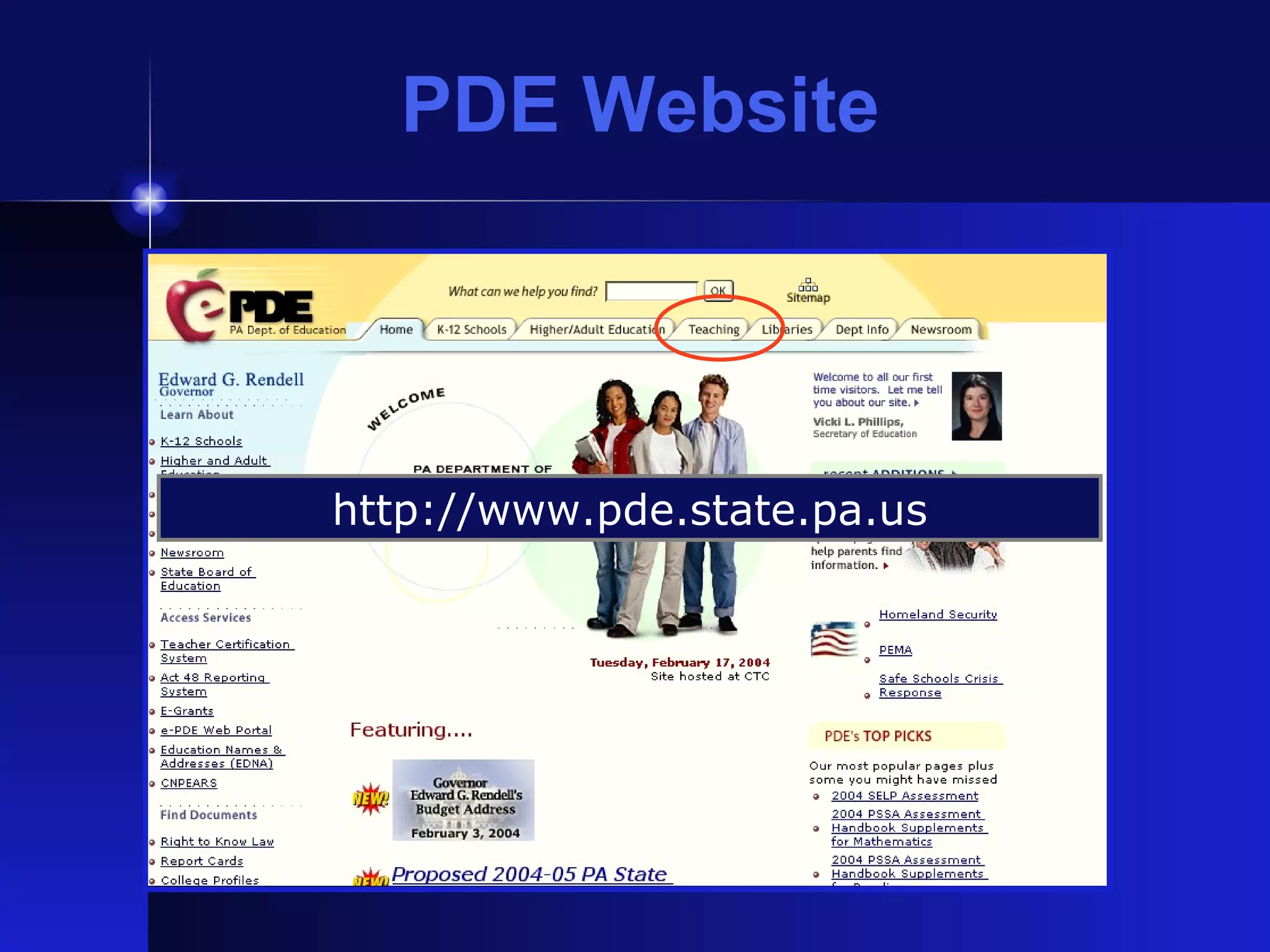 PDE Website http://www.pde.state.pa.us 