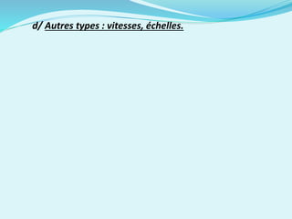 d/ Autres types : vitesses, échelles.
 