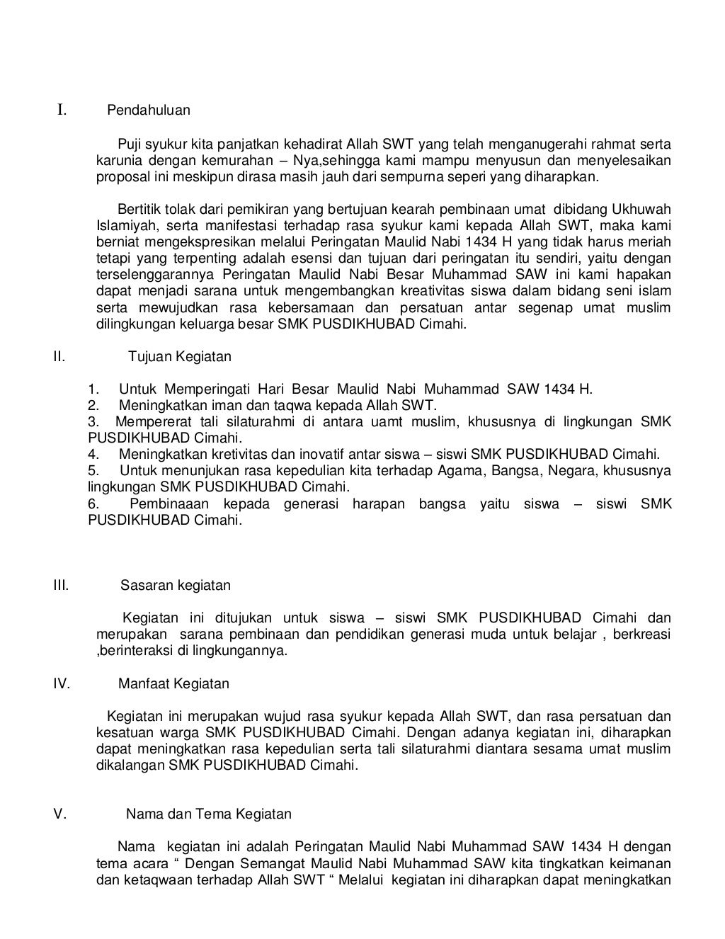 Proposal Kegiatan Maulid Nabi Muhammad SAW