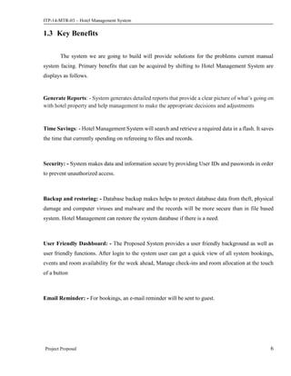 Project Proposal document for Hotel Management System