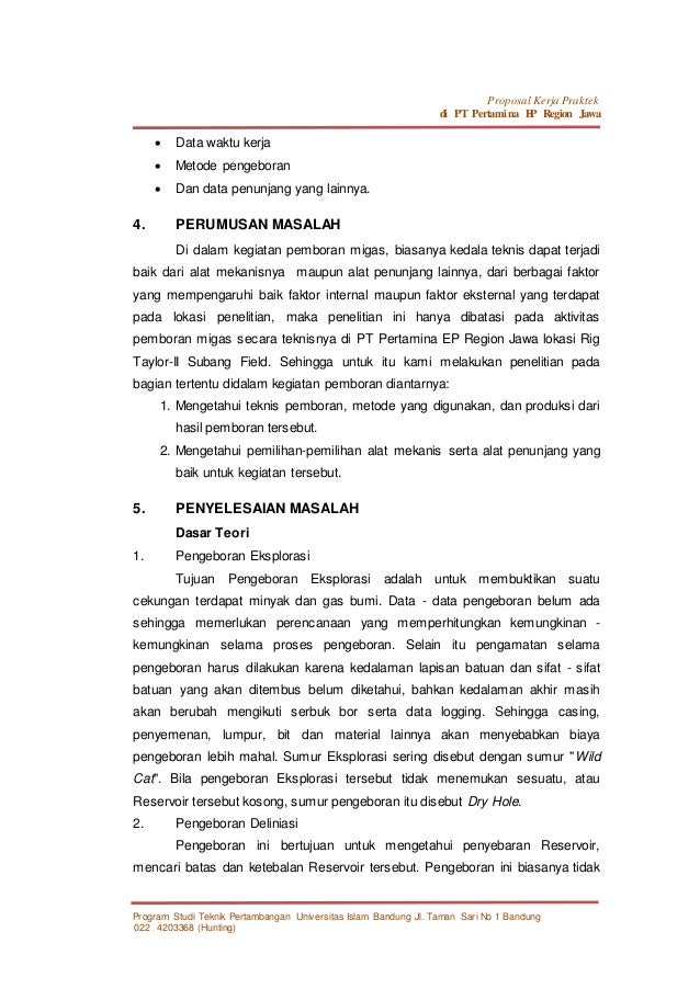 Proposal kerja praktek pemboran di pt pertamina ep