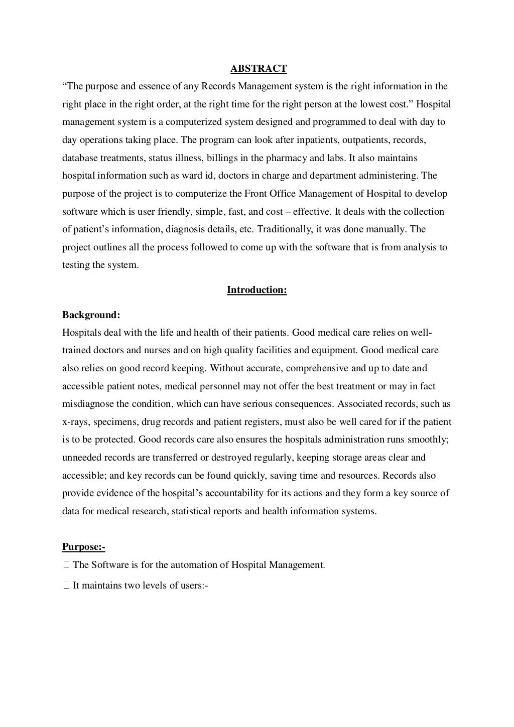 Project Proposal(Hospital Management System)