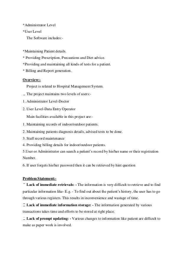 Project Proposal(Hospital Management System)