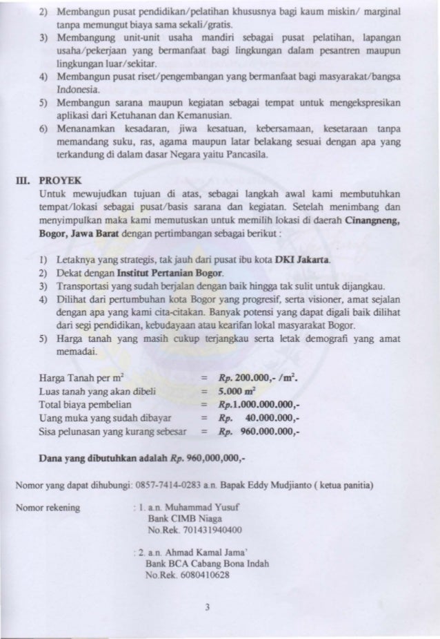 Proposal Pembangunan Pondok Pesantren Mabdaul Haqqil Islami