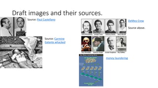Draft images and their sources.
Source: Paul Castellano
Source: Carmine
Galante whacked
DeMeo Crew
Source above.
money laundering
 