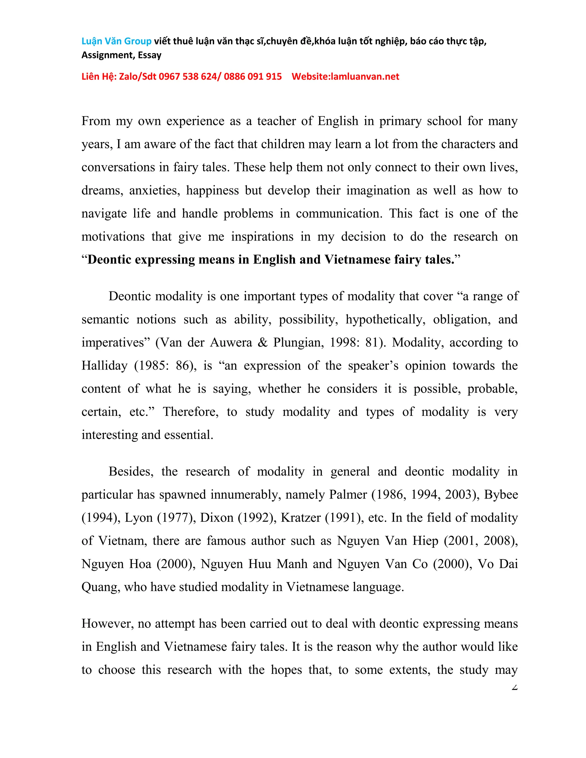 DEONTIC EXPRESSING MEANS IN ENGLISH AND VIETNAMESE FAIRY TALES | DOC