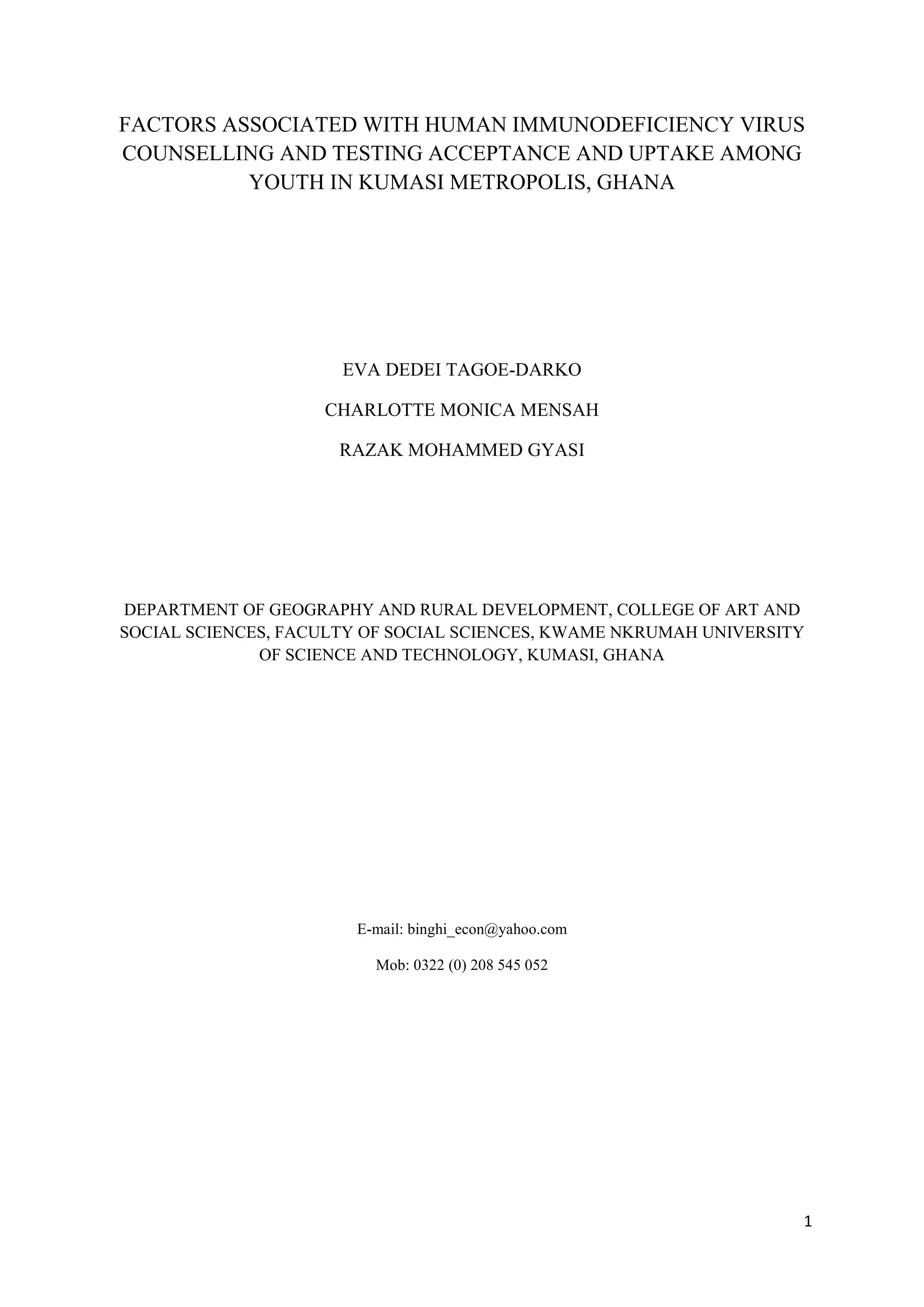 FACTORS ASSOCIATED WITH HUMAN IMMUNODEFICIENCY VIRUS COUNSELLING AND ...