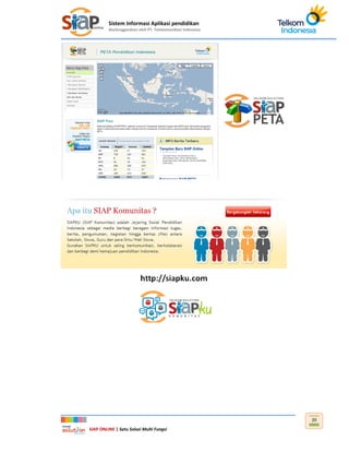 Sistem Informasi Aplikasi pendidikan
diselenggarakan oleh PT. Telekomunikasi Indonesia
SIAP ONLINE | Satu Solusi Multi Fungsi
20
 