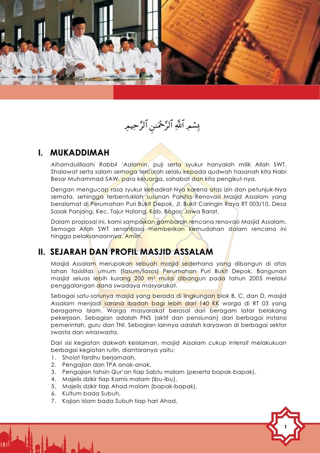 Proposal renovasimasjidassalam jan2011