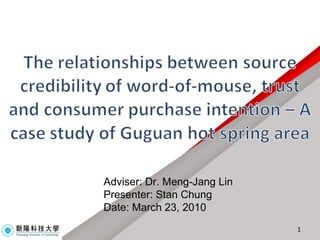 Adviser: Dr. Meng-Jang Lin Presenter: Stan Chung Date: March 23, 2010 