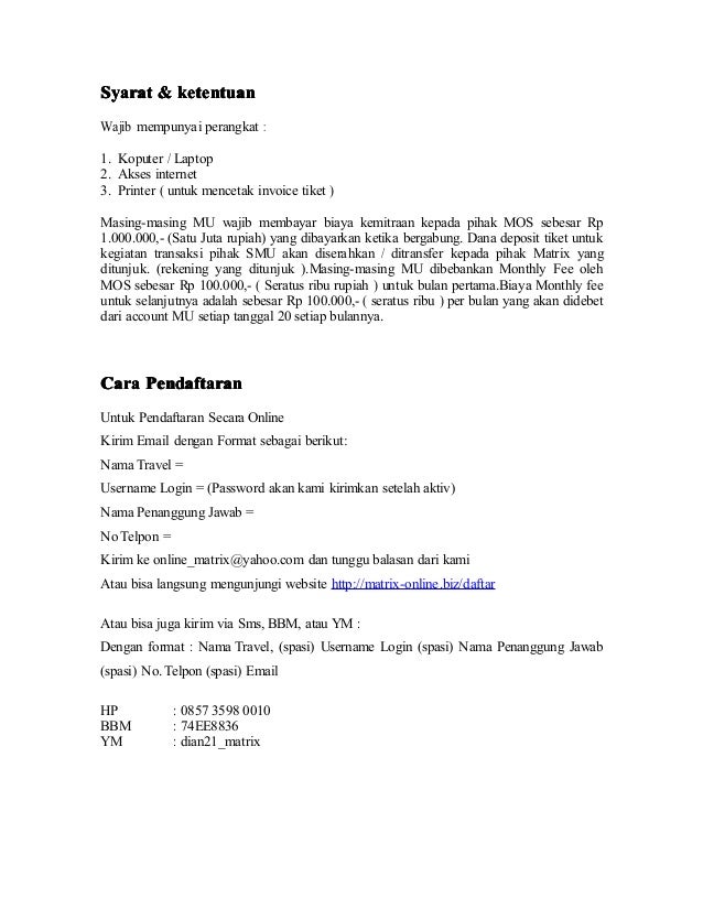 Proposal Agen Tour & Travel Matrix Online System