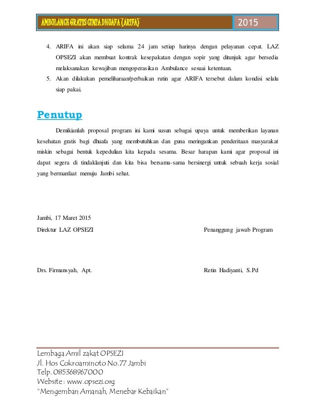 Proposal Ambulan Gratis Cinta Dhuafa (ARIFA)