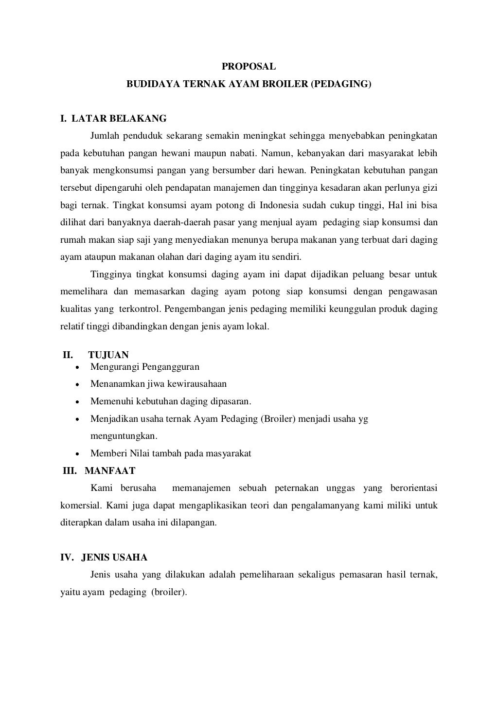 Proposal usaha ayam daging