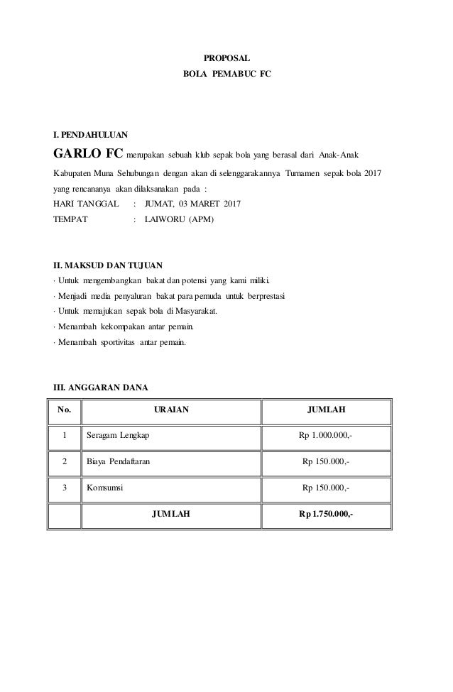 Proposal bantuan dana sepak bola doc