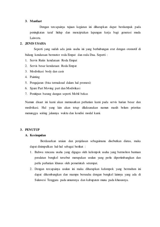 Contoh Proposal Usaha Bengkel Mobil Pdf Berbagi Contoh Proposal